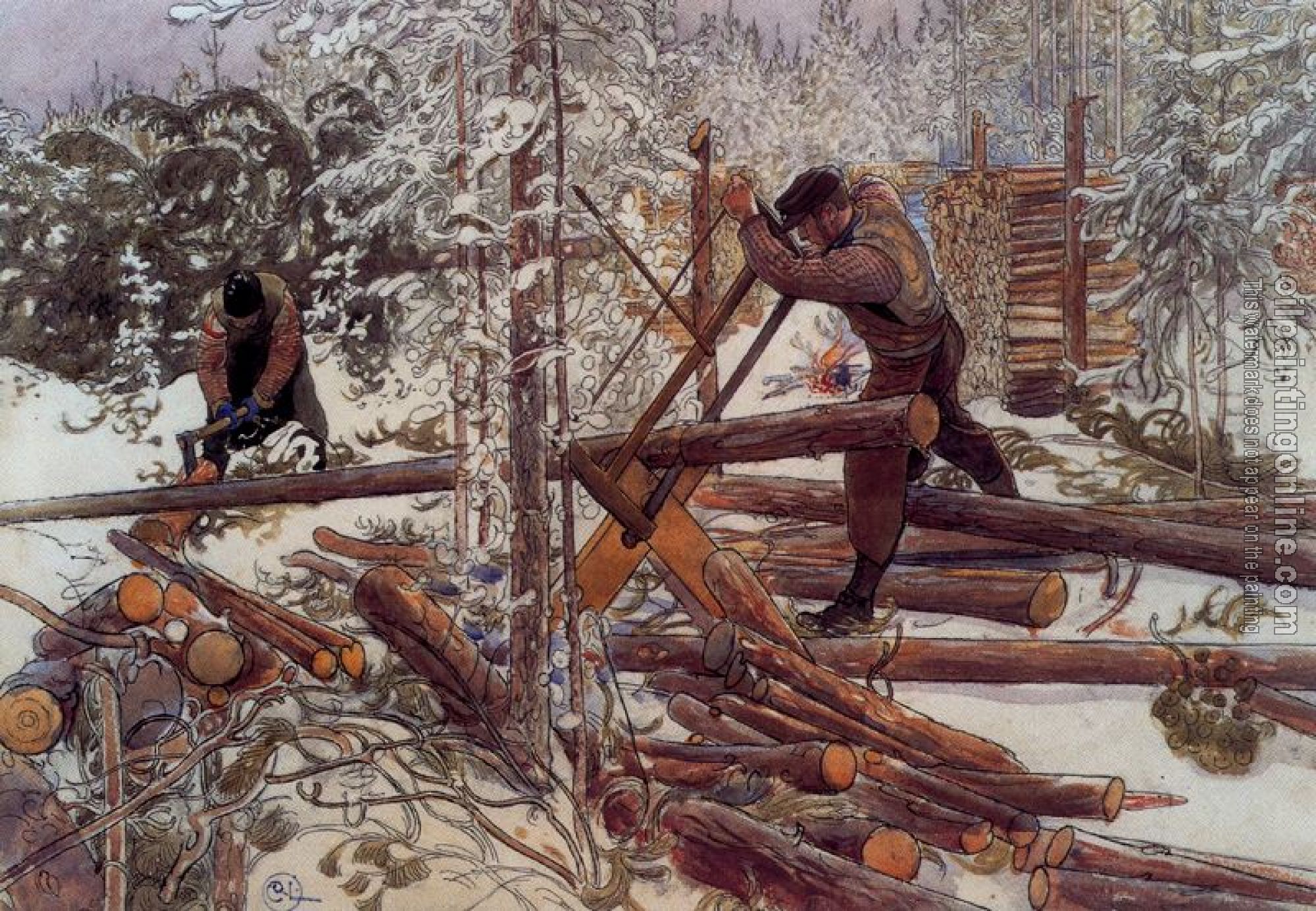 Larsson, Carl - Woodcutters in the forest